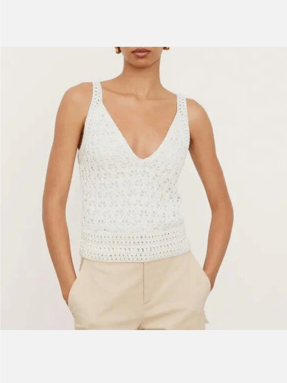 VINCE White Crochet V‑Neck Tank Camisole